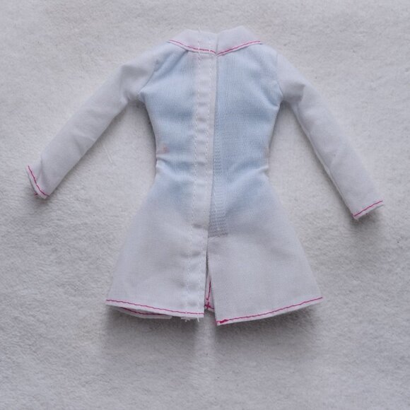 Vintage Barbie Doll White Lab Coat Pink Trim Stitching and Blue Insert Top Attd - Picture 6 of 6
